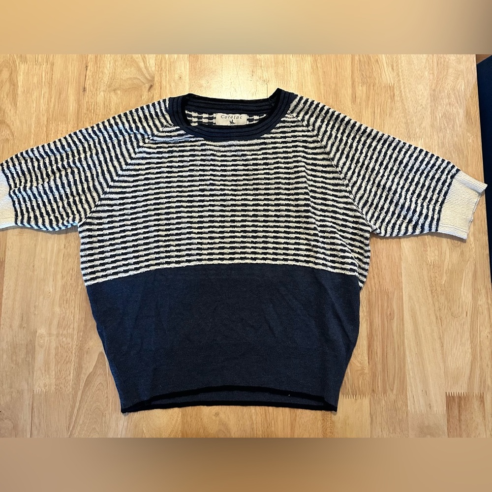 Cotelac striped short sleeve sweater blue and white